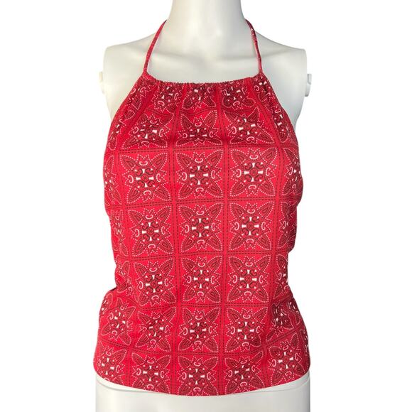 90s Y2K ENT Entrancy Red Bandana Print Halter Top Women’s Med Made in USA - Picture 1 of 6